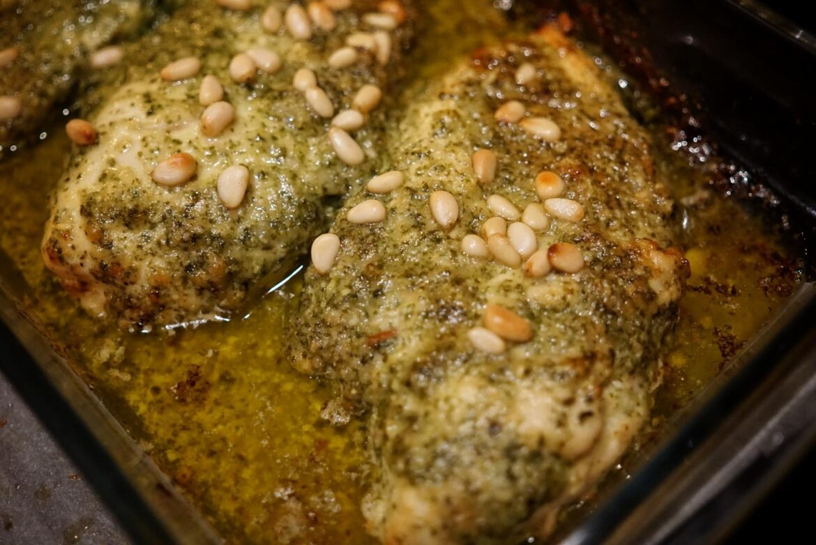 Super tender chicken breast with pesto