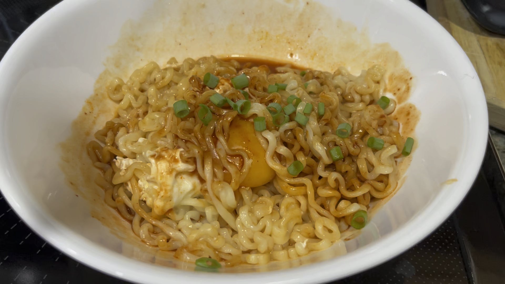 Buldak Spicy Ramen with egg and green onion Dining and Cooking