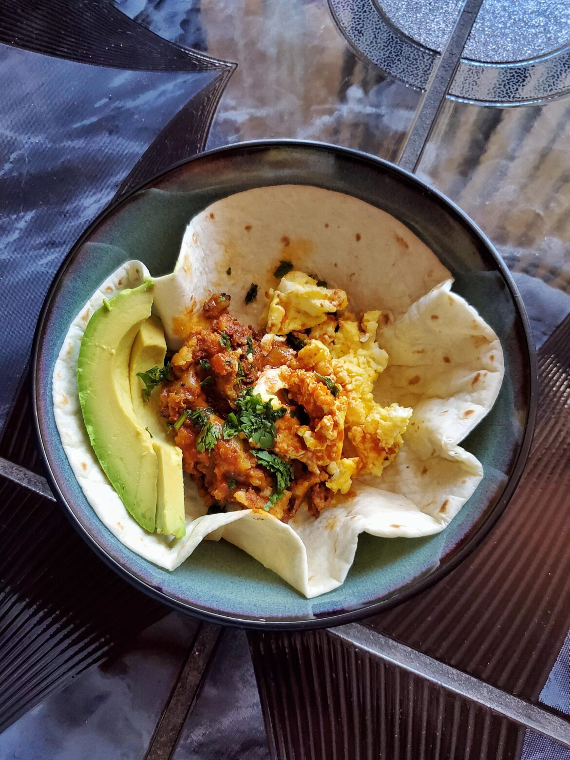 Soyrizo Mashed Potatoes w/ Egg and Avocado :)