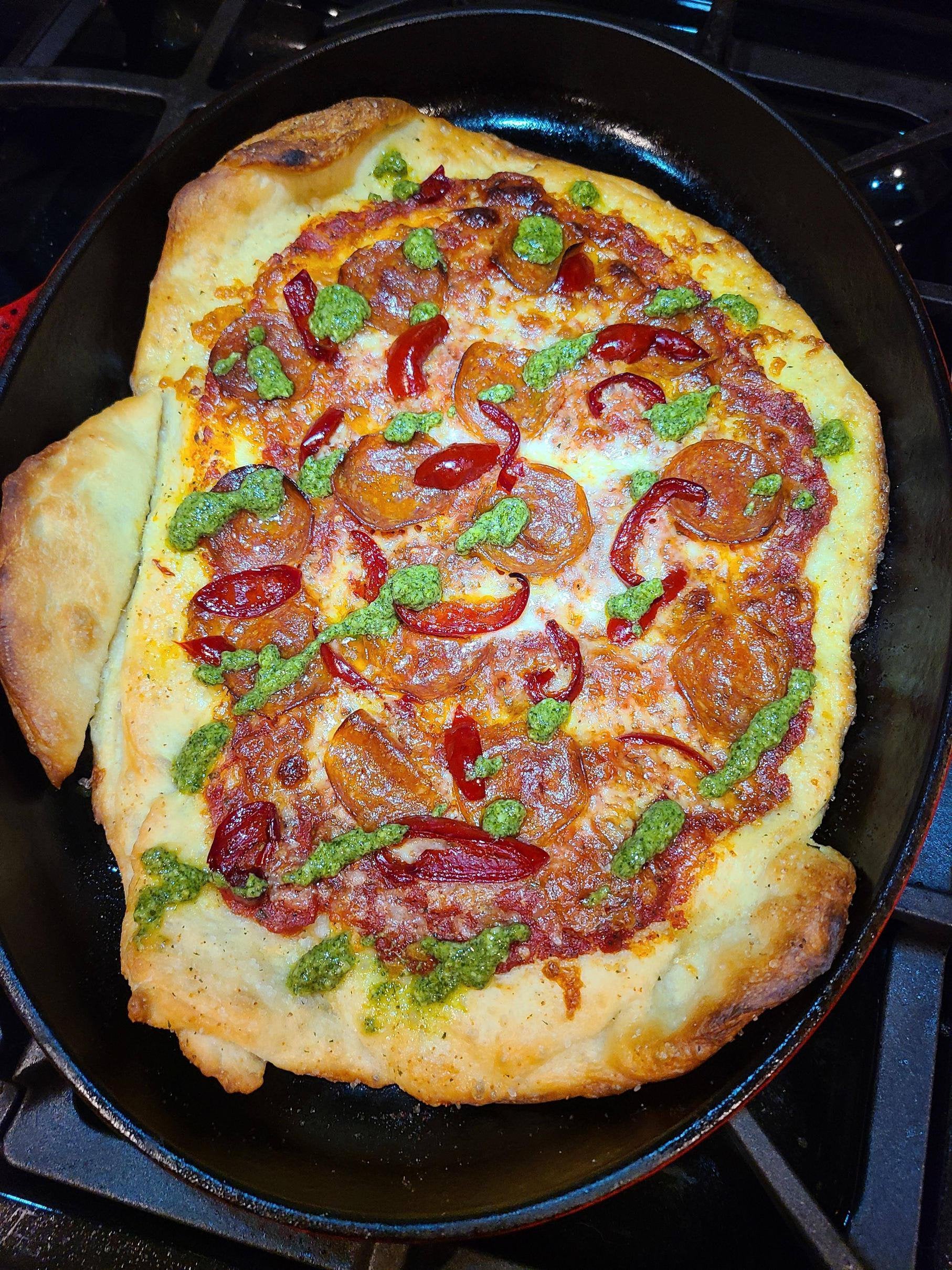 My wife and I made homemade cast iron pizzas for our 8 year anniversary