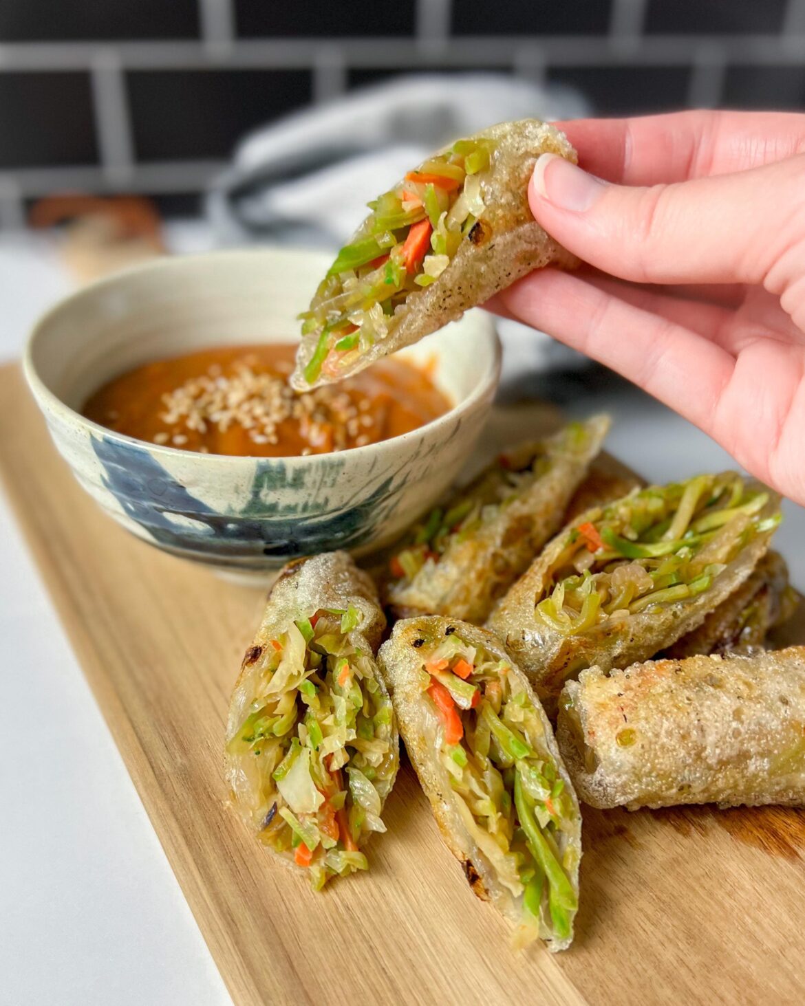 Crispy Veggie Spring Rolls w/ Peanut Sauce