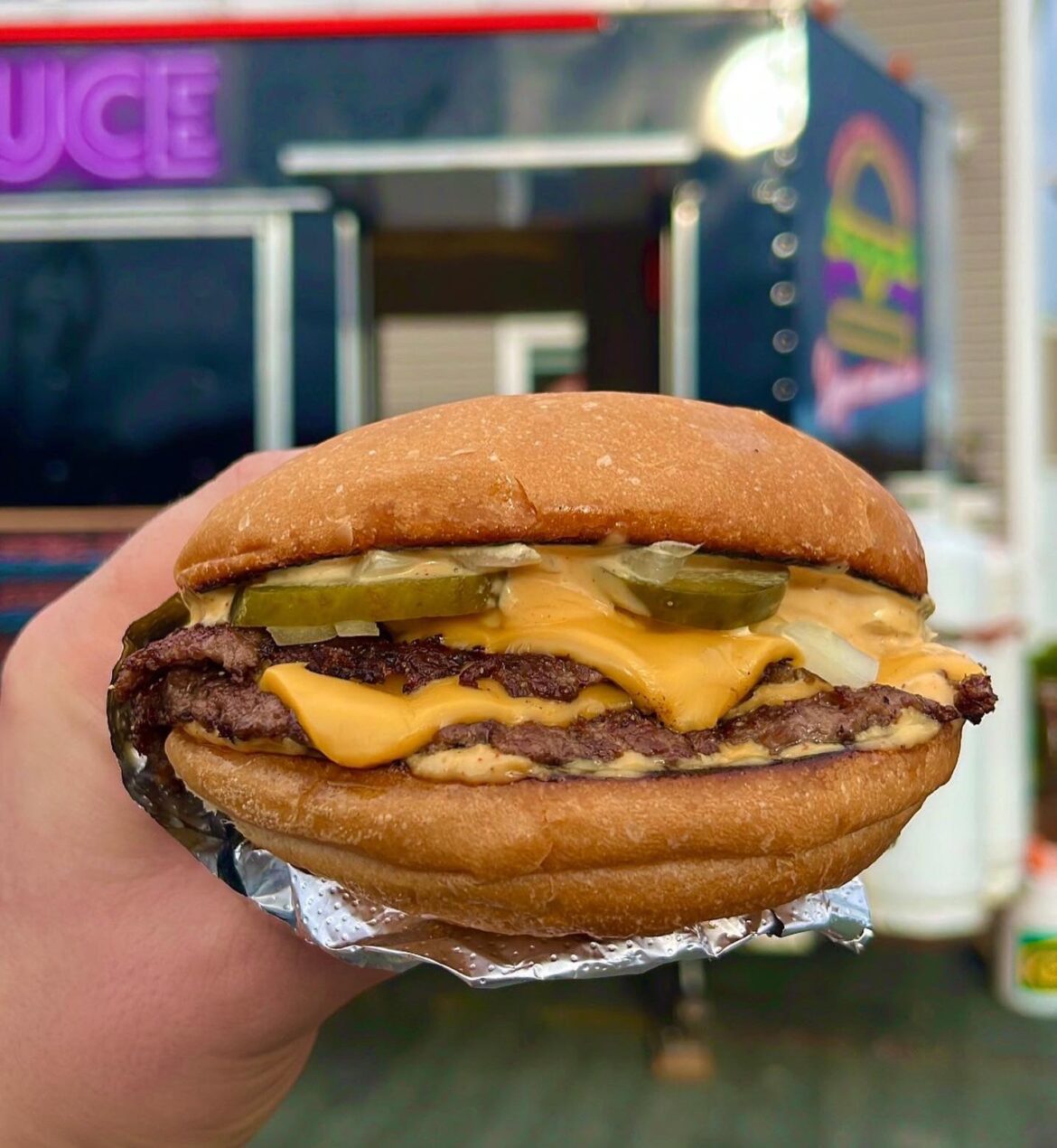 A smashburger I served out of my food truck.