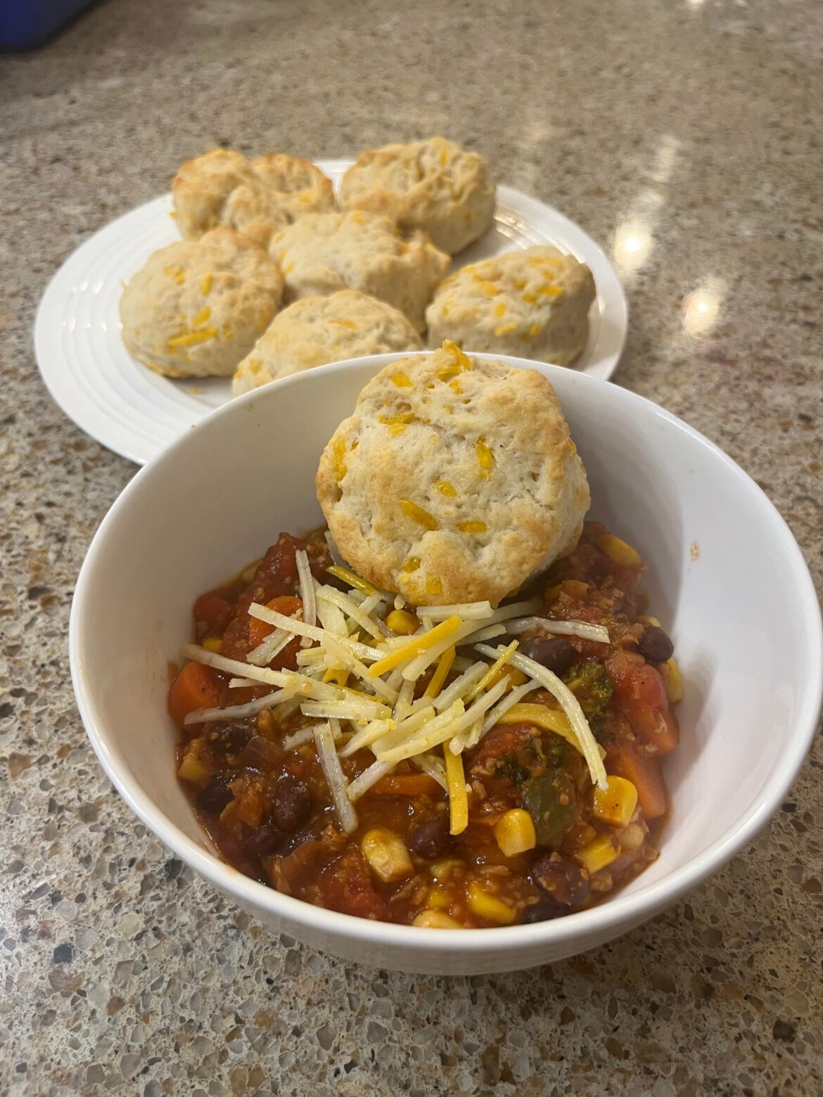 Vegan chilli with vegan cheese biscuits for a cold winter night!