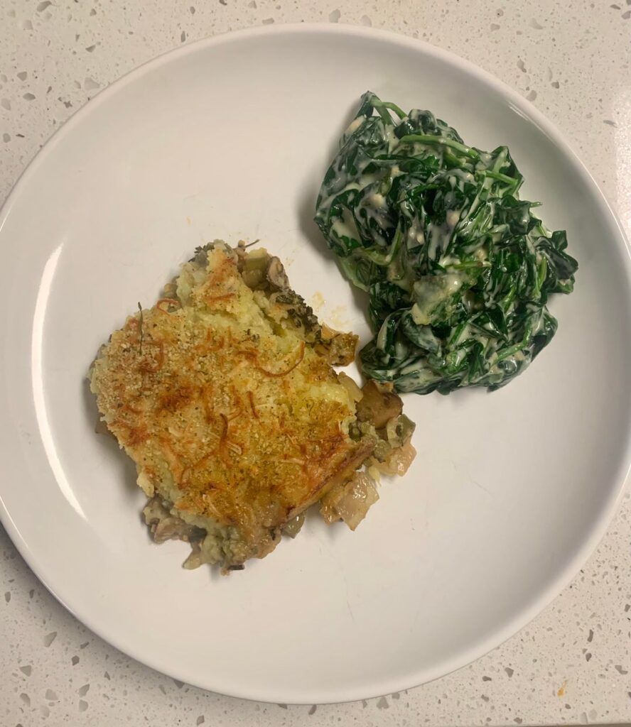 Vegetarian Shepards Pie With Creamed Spinach