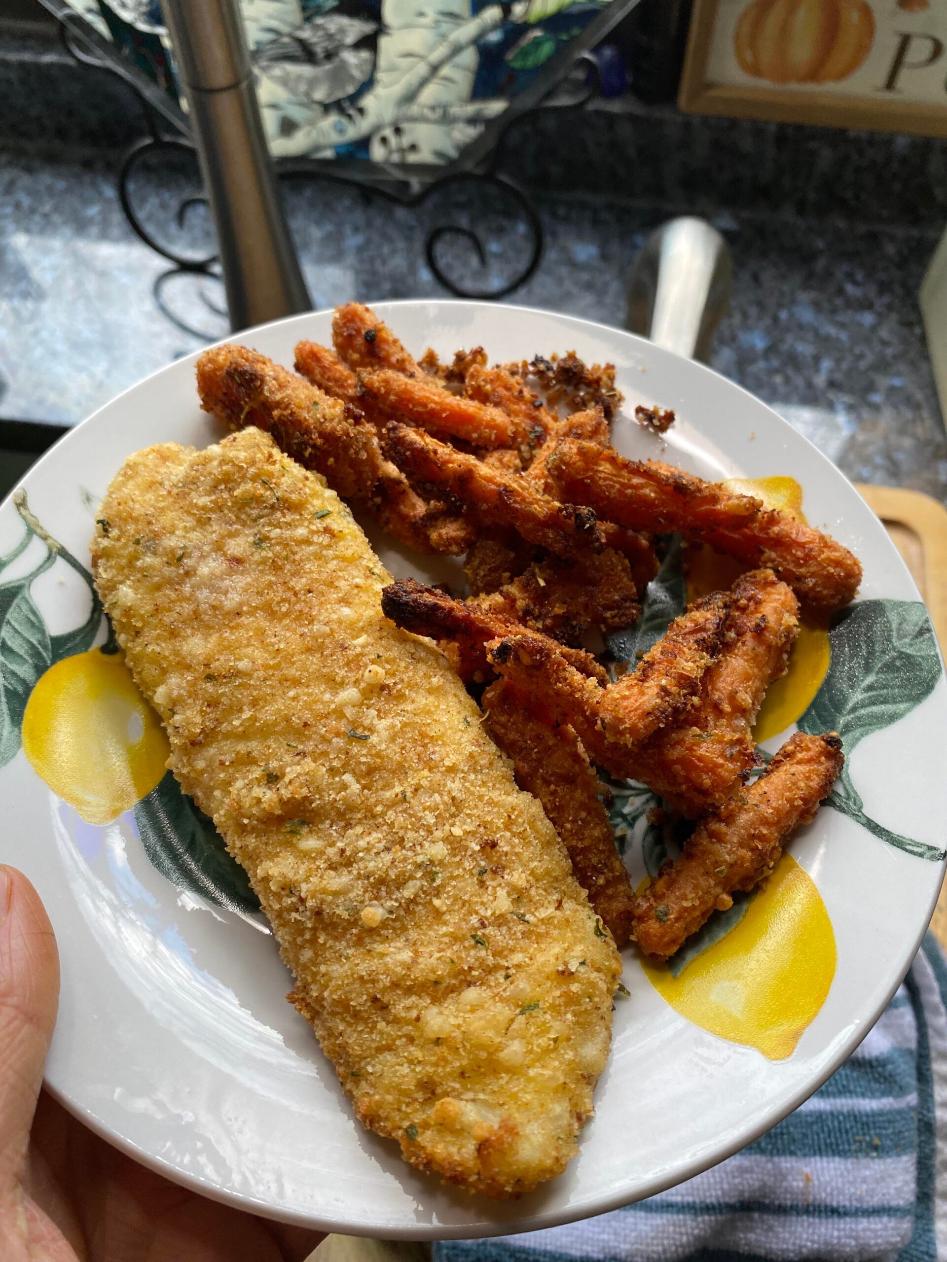 Breaded tilapia loin with parmesan roasted carrots Dining and Cooking