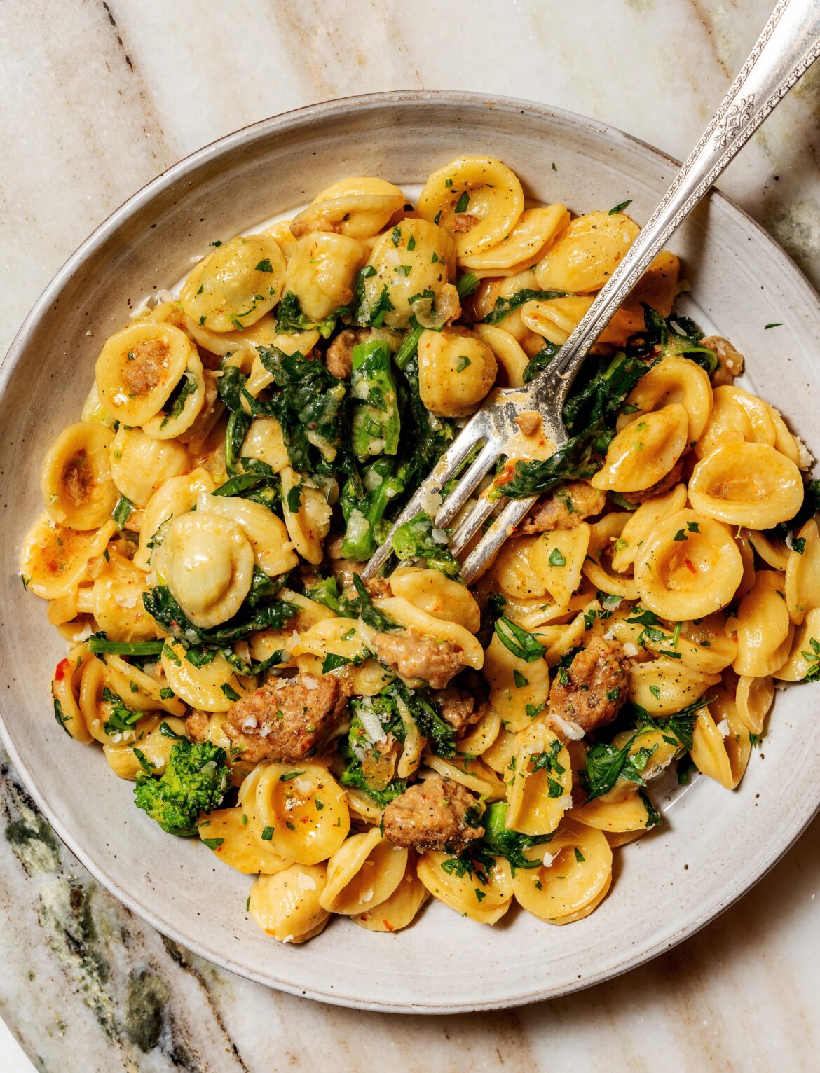 Creamy Orecchiette with Sausage and Broccoli Rabe