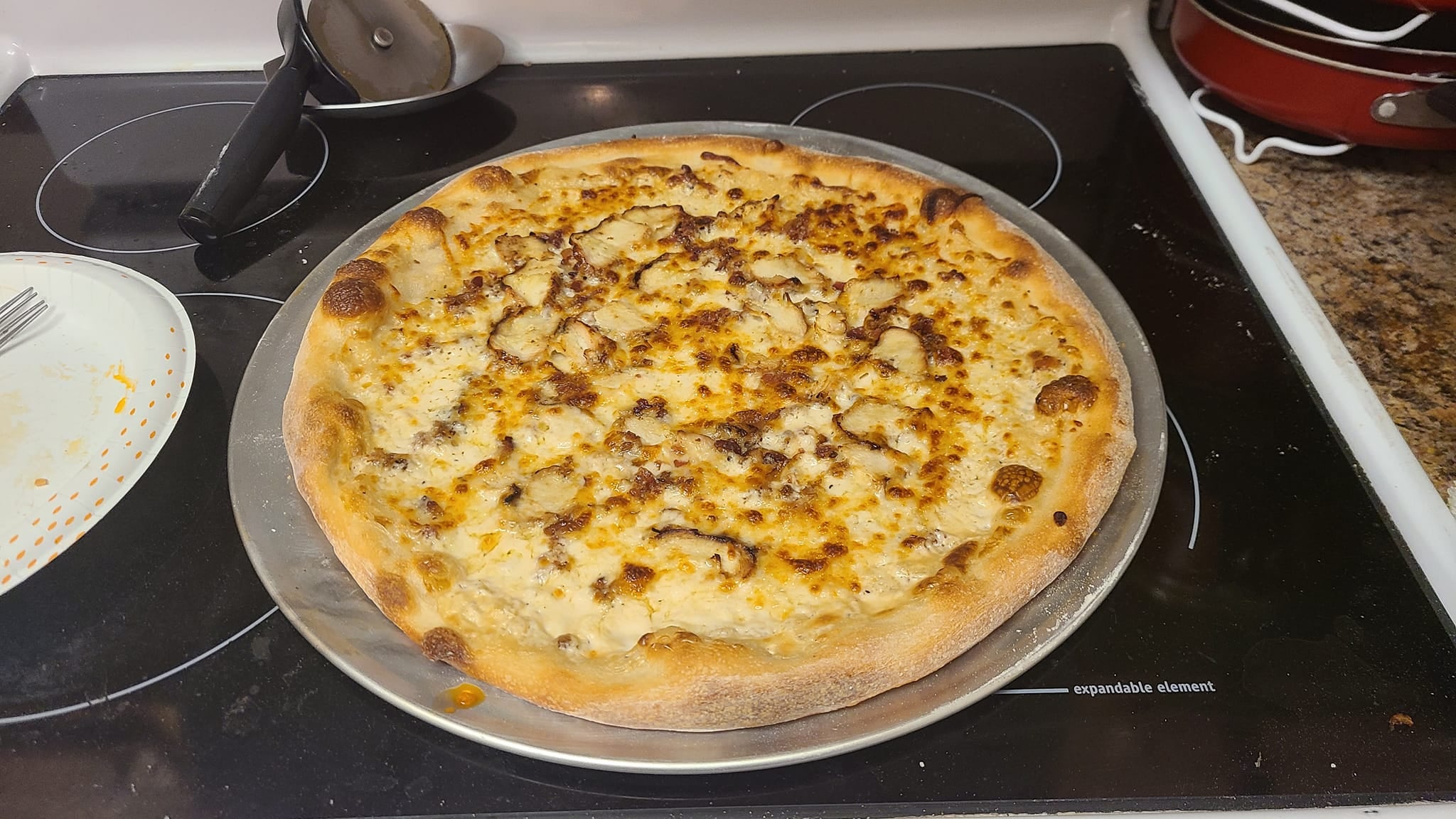 Korean BBQ Marinated Chicken, Alfredo, and Bacon. Dining and Cooking