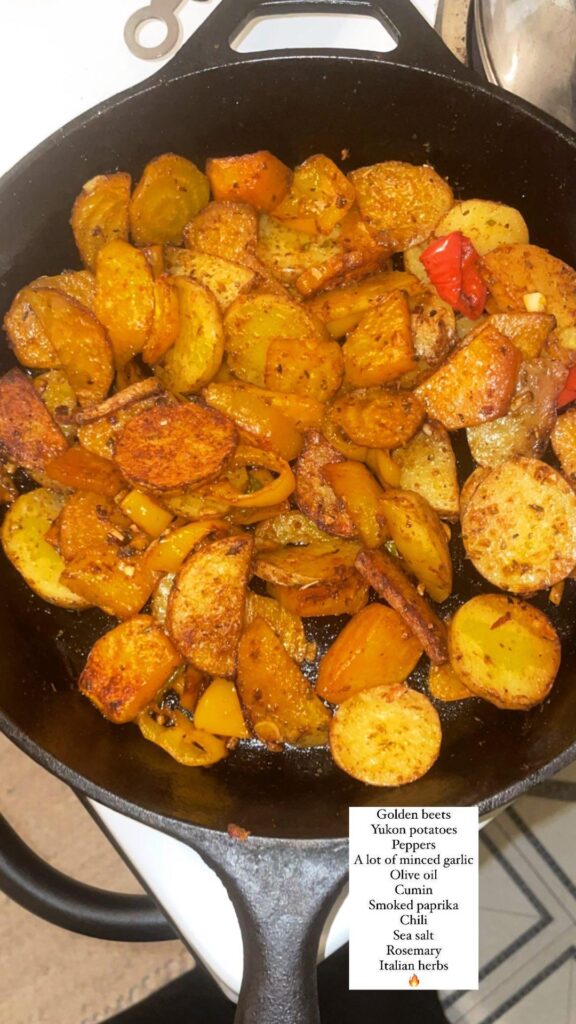 Oven roasted golden beets & potatoes. One of my favorite side dishes yet!