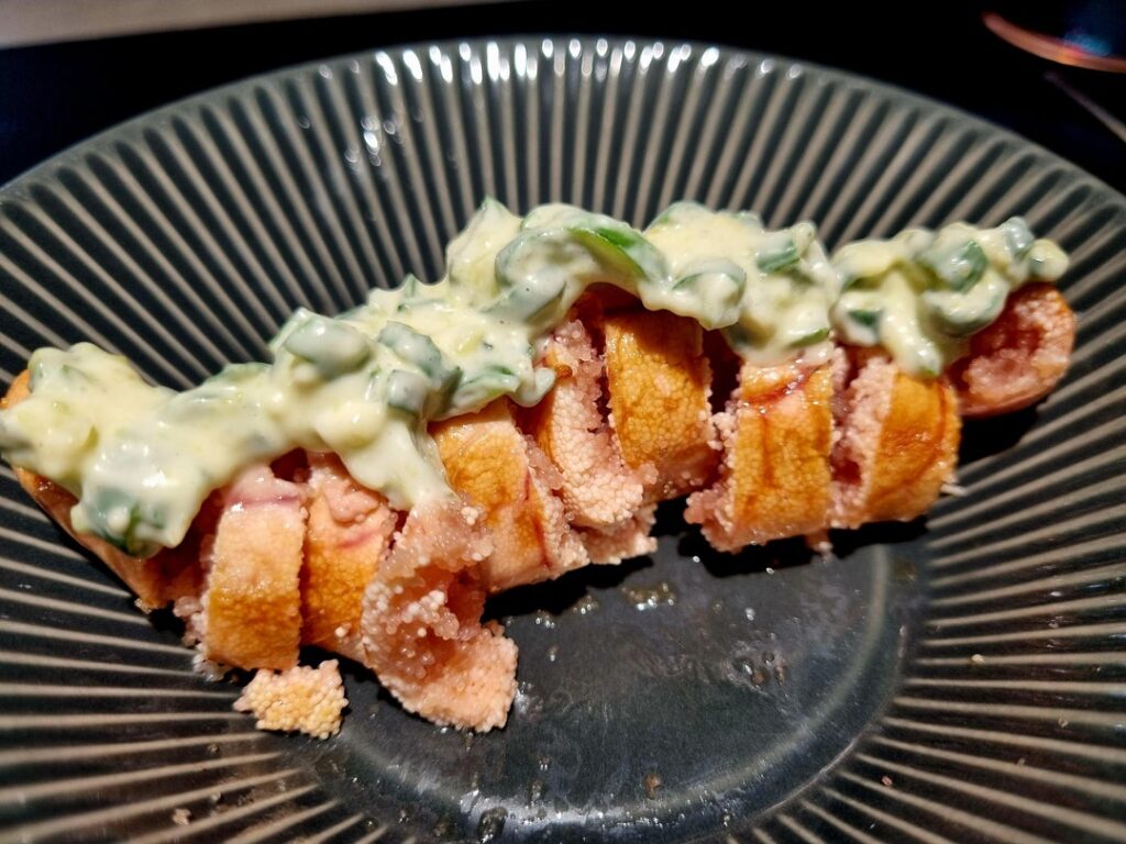 Myeong ran jeot with wasabi mayo