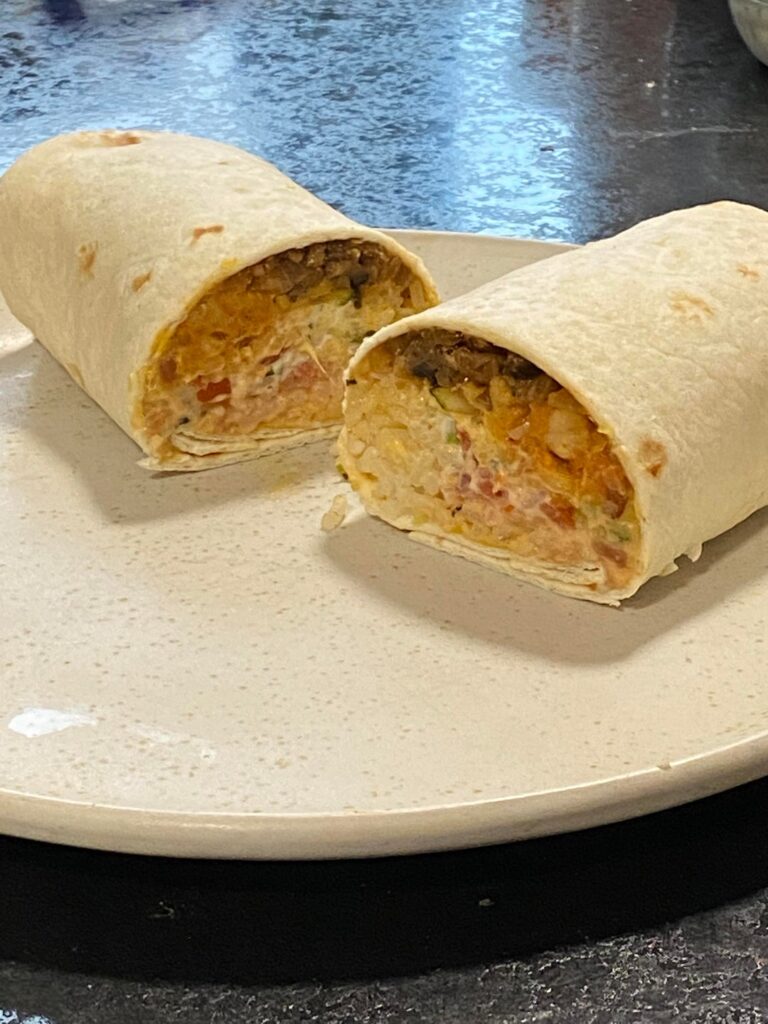 pulled mushroom burrito