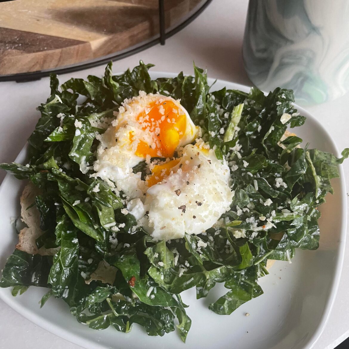 Poached Egg and Kale salad on Toast