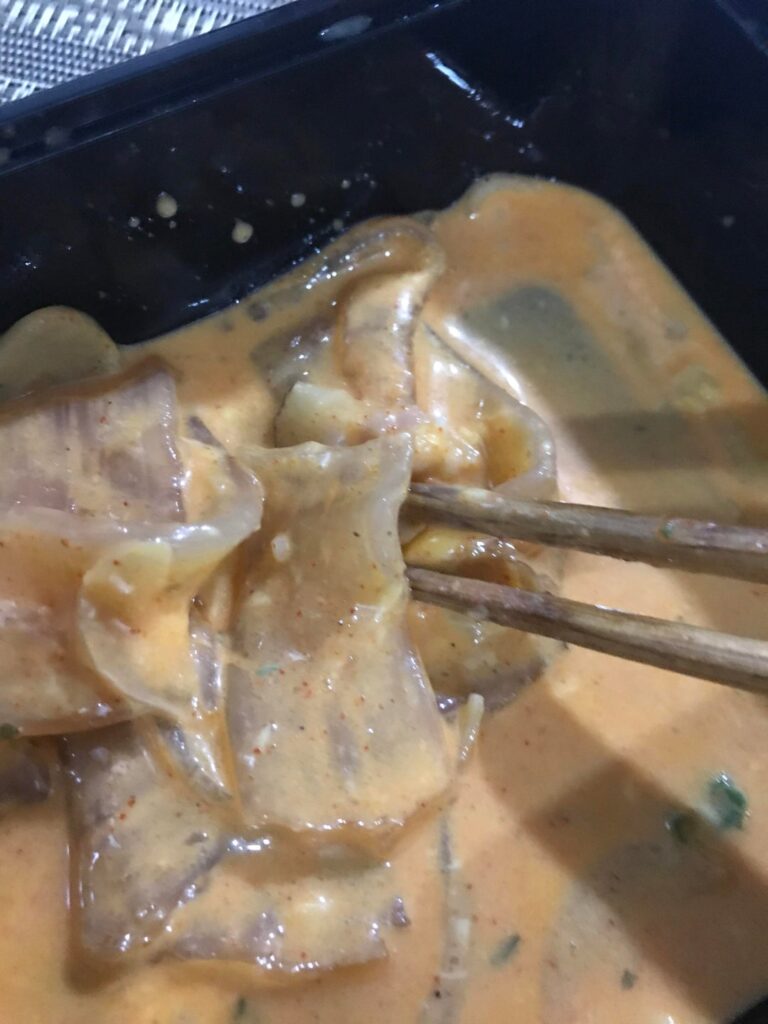 Tagged nsfw bec photo is a bit unpleasant. Can anyone tell what’s in my rosé tteokbokki? Seems like a part of some meat, kinda like tripe but very soft and chewy