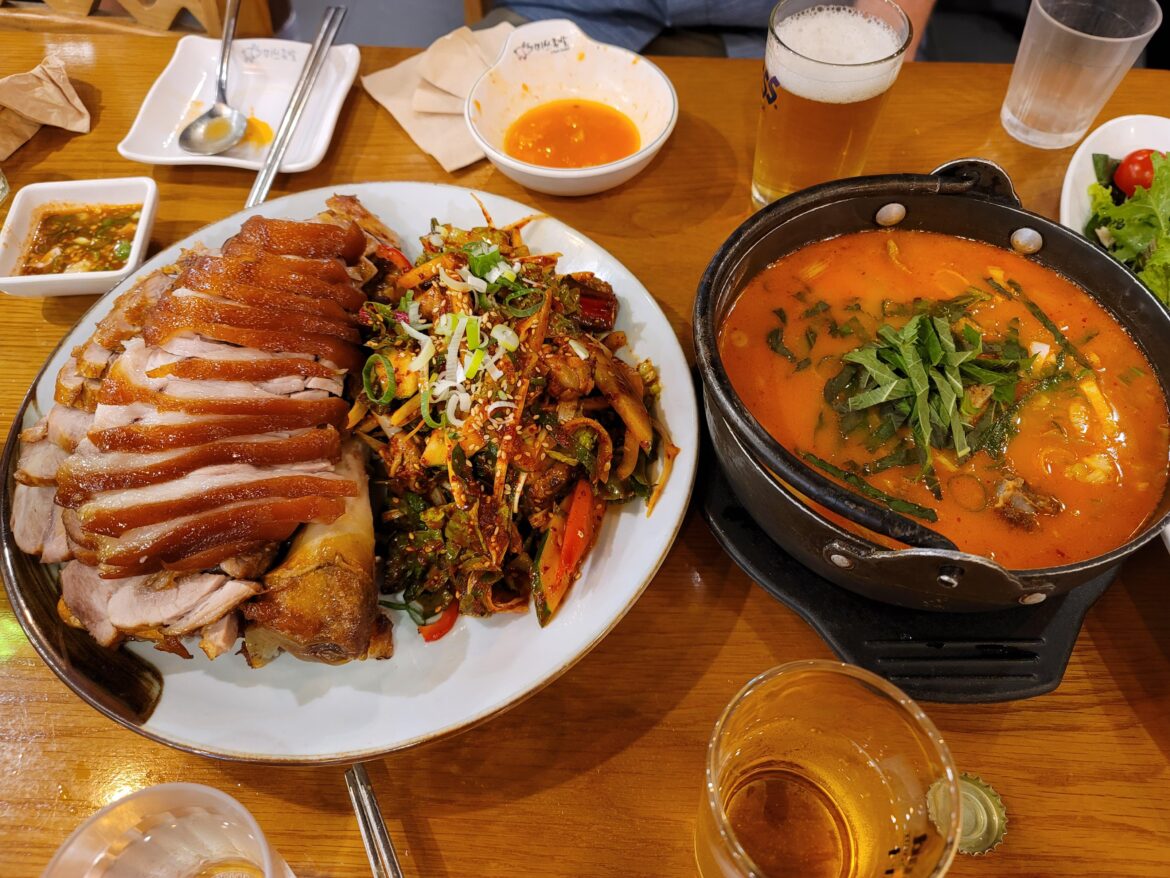 Pork foot, sea snails, and sundae jjigae in Seoul