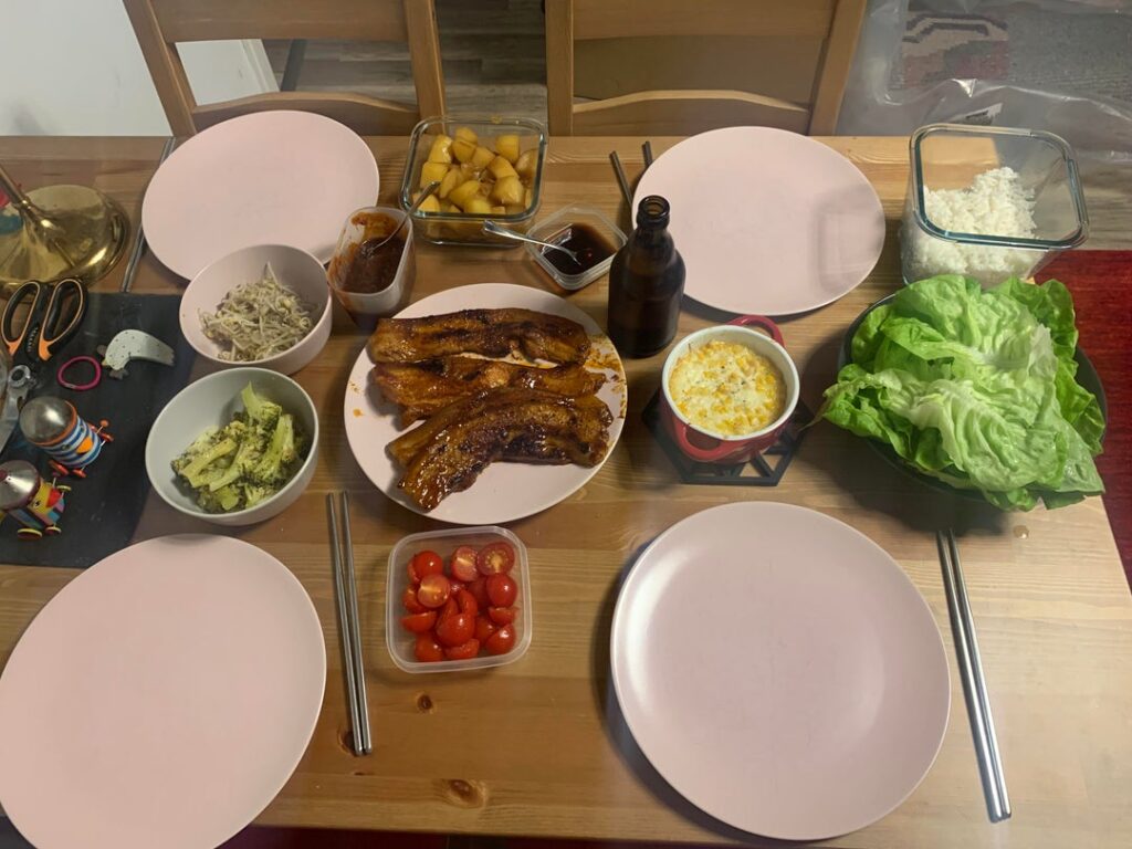 Small Korean BBQ Style dinner with homemade Banchan