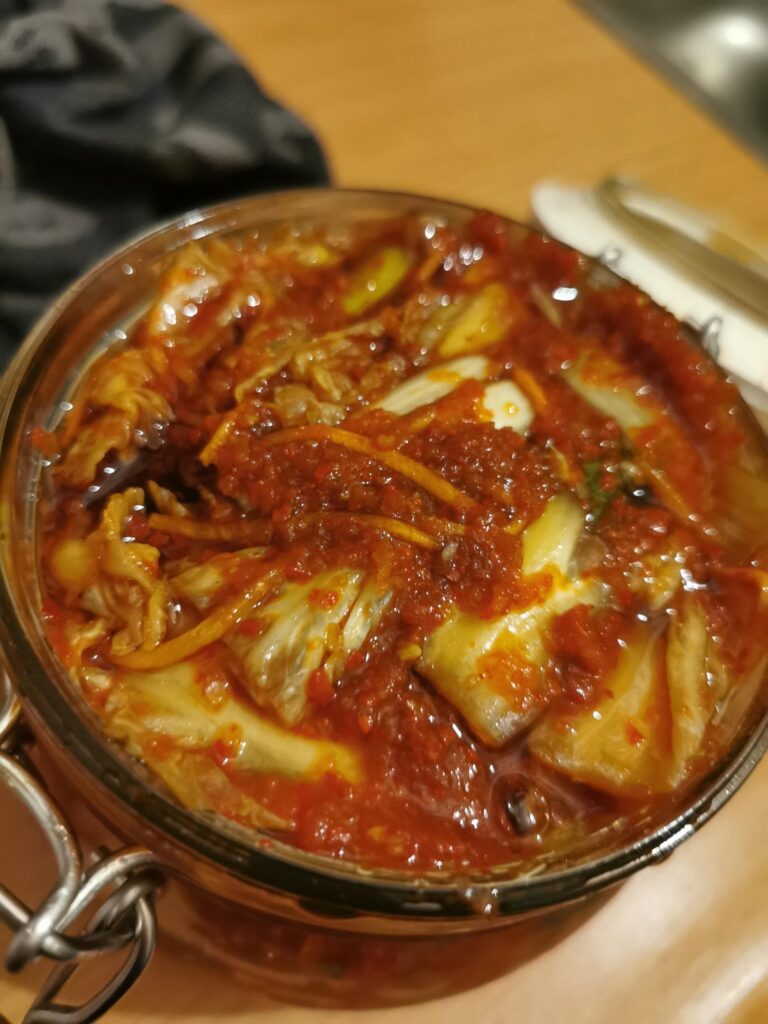 I see bubbles! First time making vegan Kimchi is a succes! celebrating with a veggie pancake cuz I needed an excuse.