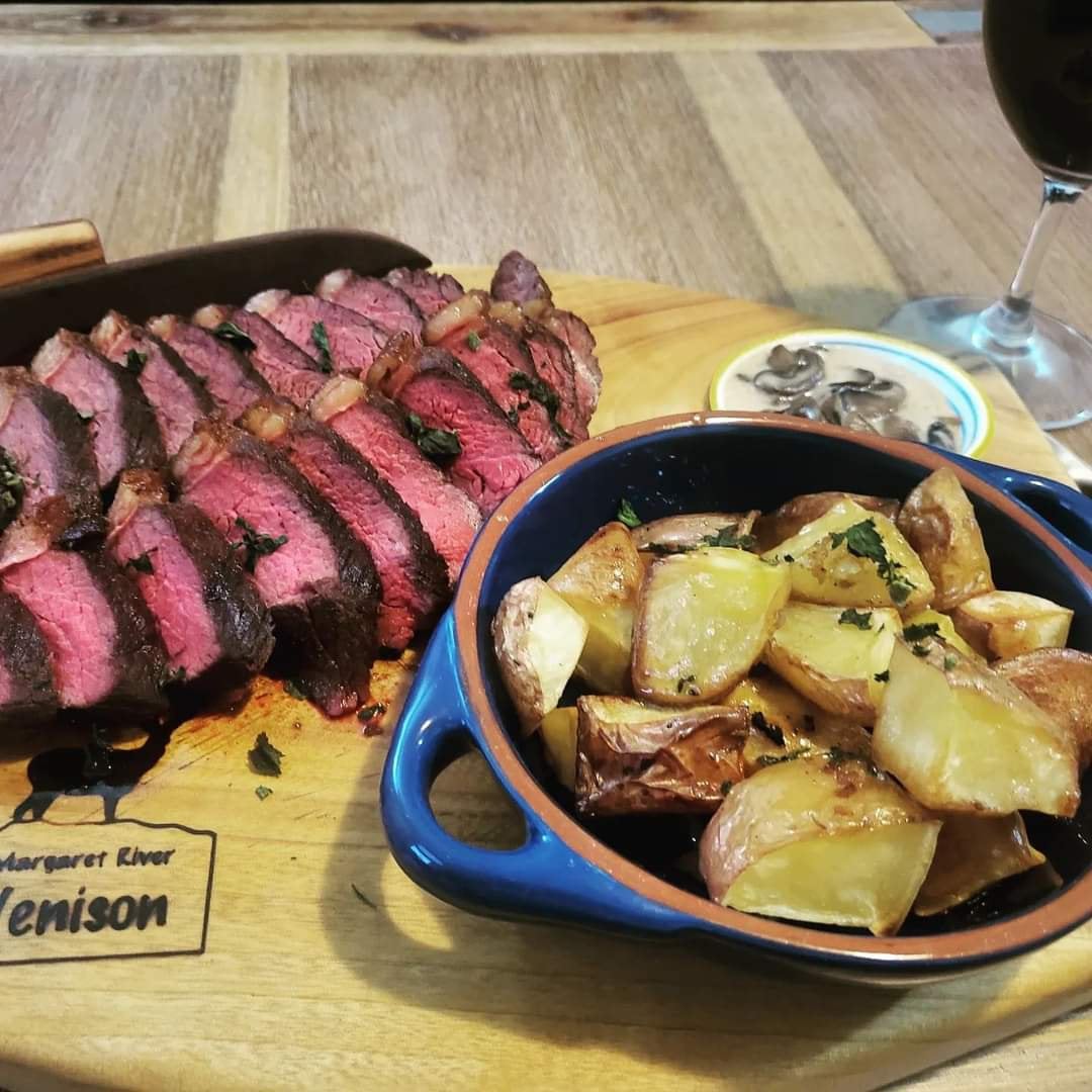 Sous vide picanha steak, with creamy mushroom and port wine sauce, and