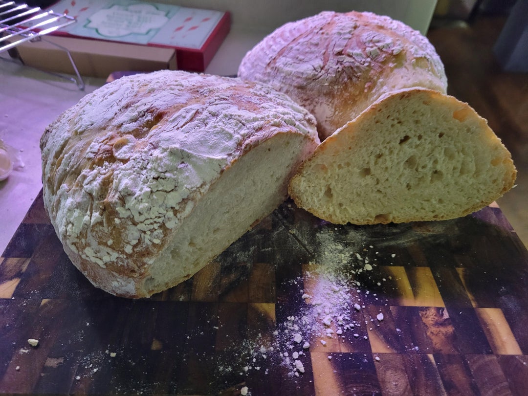 my partner bought flour, water, salt, yeast for my birthday. Pictured