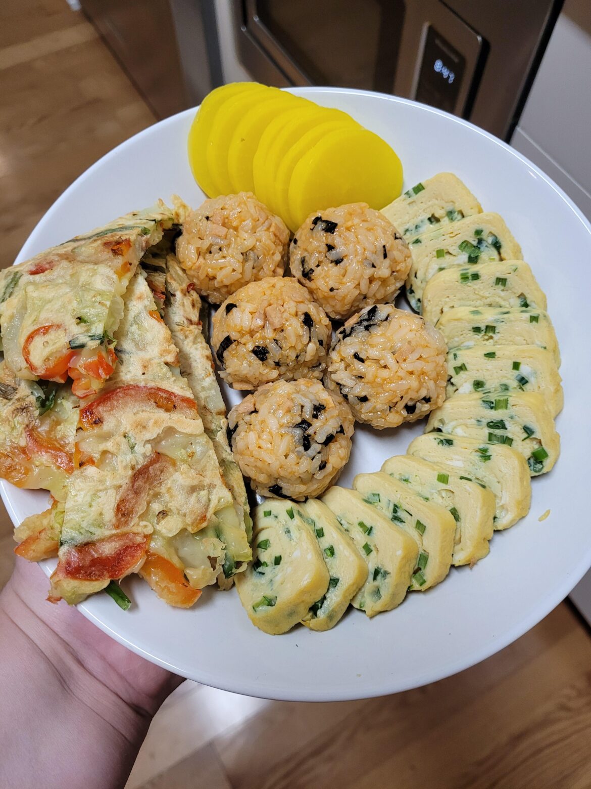 Korean pancakes, spicy rice balls and rolled omelette!