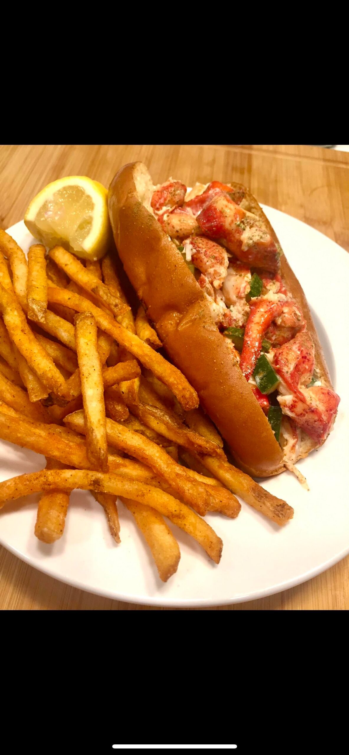 [homemade] Lobster roll and seasoned fries. Dining and Cooking