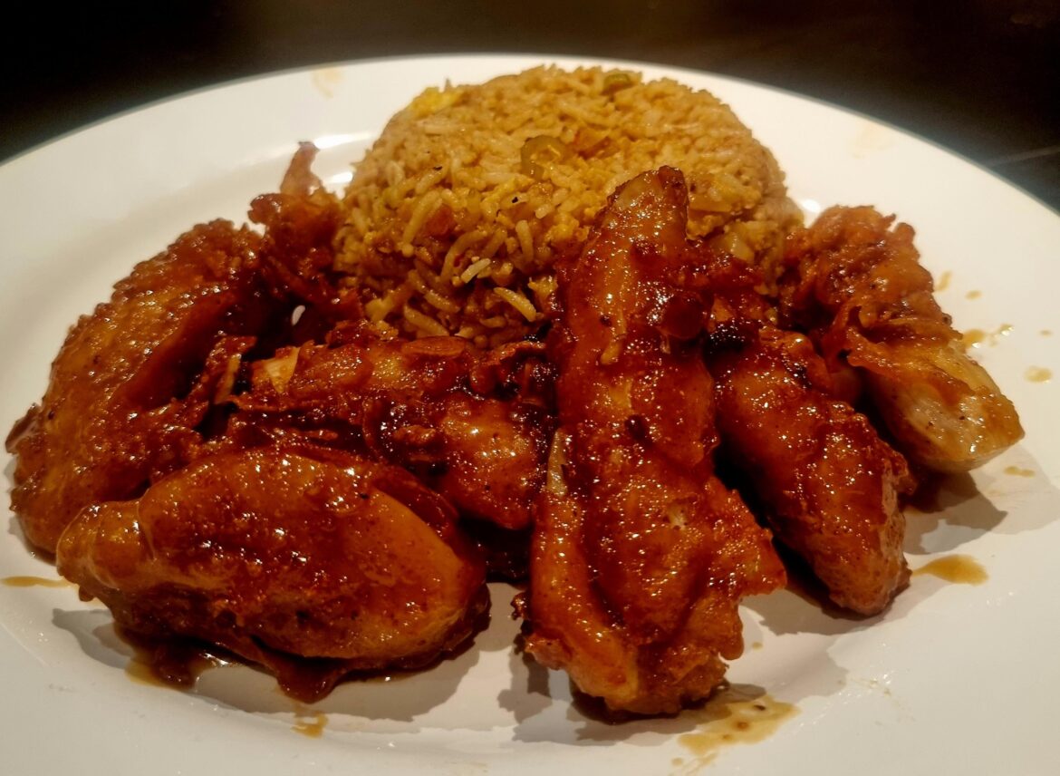 [OC] Honey Butter Korean Fried Chicken and Egg Fried Rice