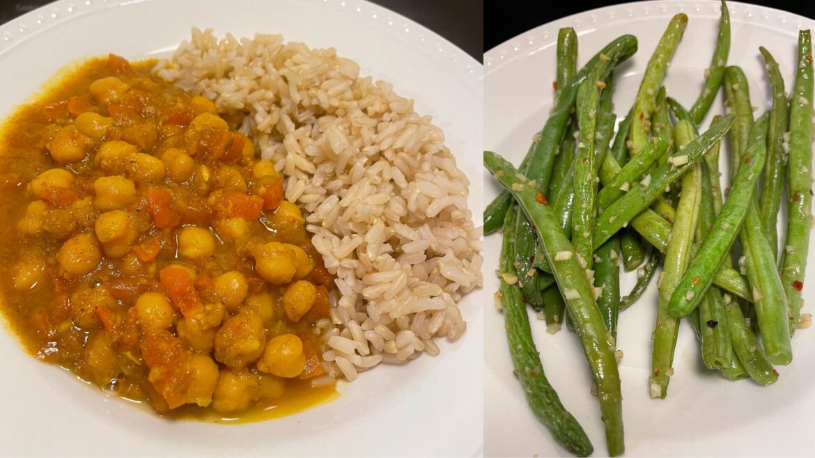 Chana Masala with Brown Rice and Roasted Green Beans