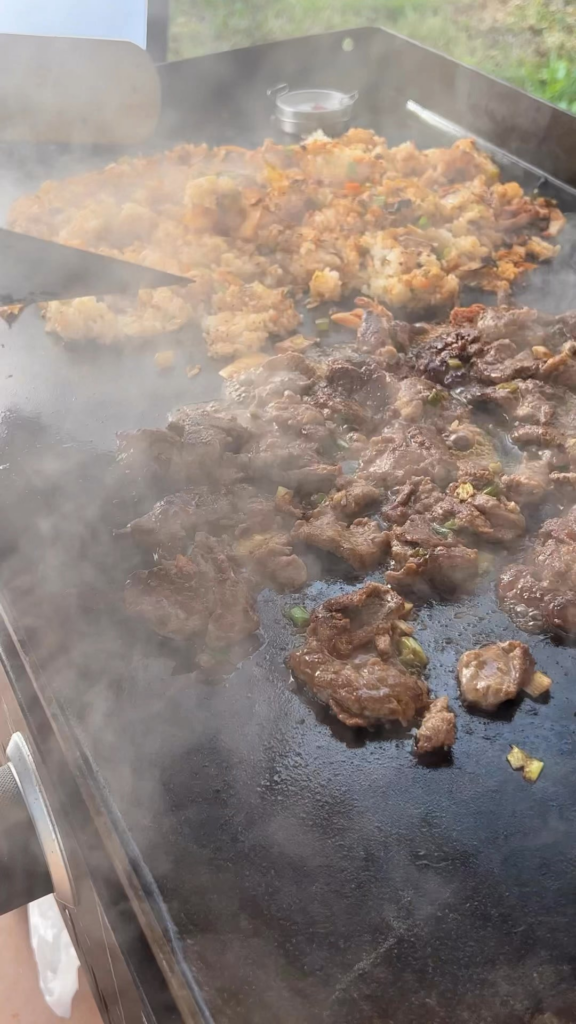 Bulgogi and kimchi fried rice cooked on the Blackstone griddle.