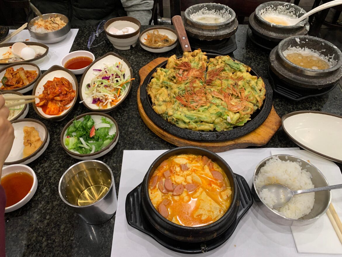 Ham & cheese soondubu with seafood pancake