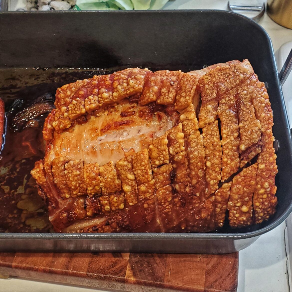 [Homemade] - bone in pork loin roast. Very happy with how the crackling turned out.