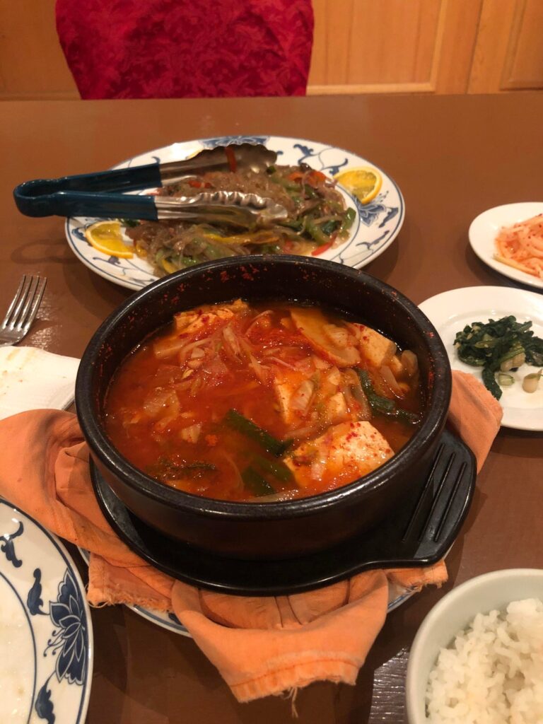 Kimchi-jjigae and Japchae. Korean Palace: Riyadh KSA