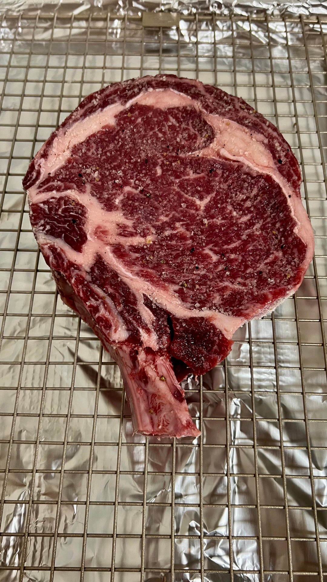How did I do? Dry aged prime bonein ribeye. Dry brine x 24 hrs