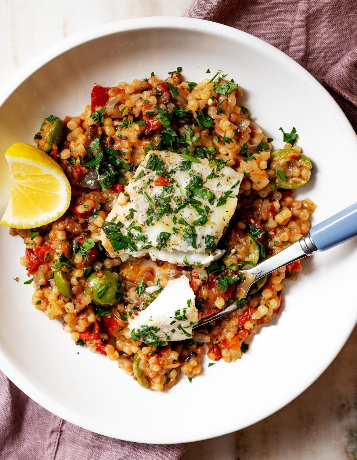 One-Pot Cod and Pearl Couscous