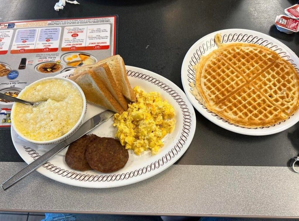 Waffle House All Star Special [Waffle, Sausage, Eggs, Buttered Toast, & Grits]
