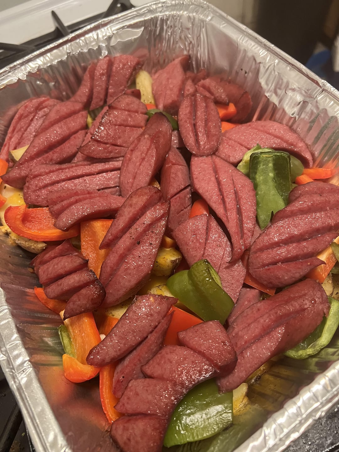 Kielbasa bell pepper and potatoes Dining and Cooking