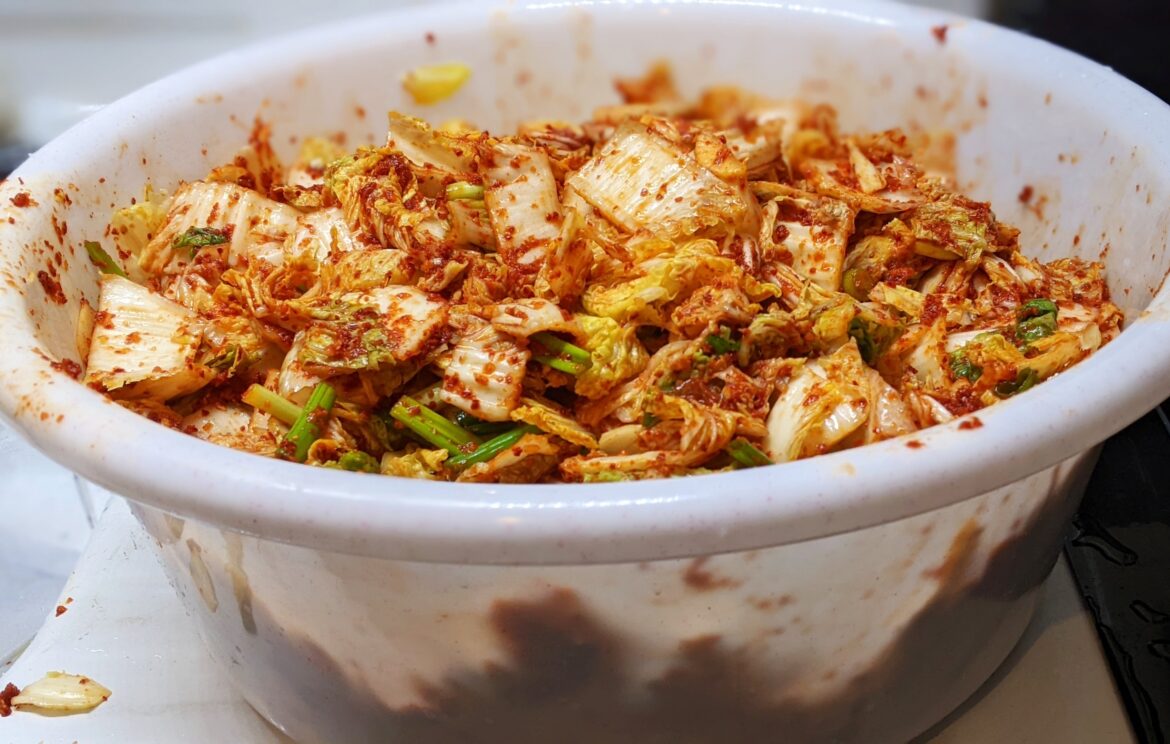 Made kimchi today! A couple of weeks ago I got a 50 lb box of cabbages for $9, this only used four out of ten and made about three gallons. I think we'll be set for a while!