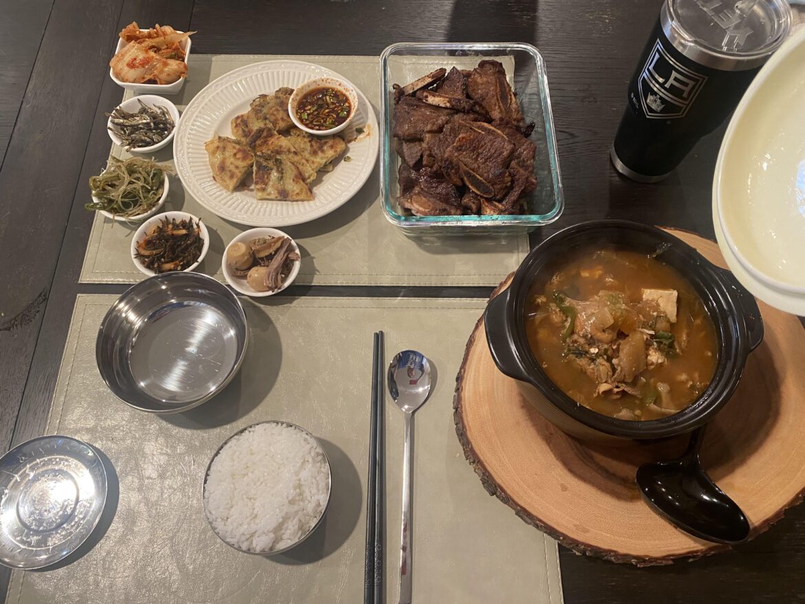 My husband only gets one night off a week so we feast!