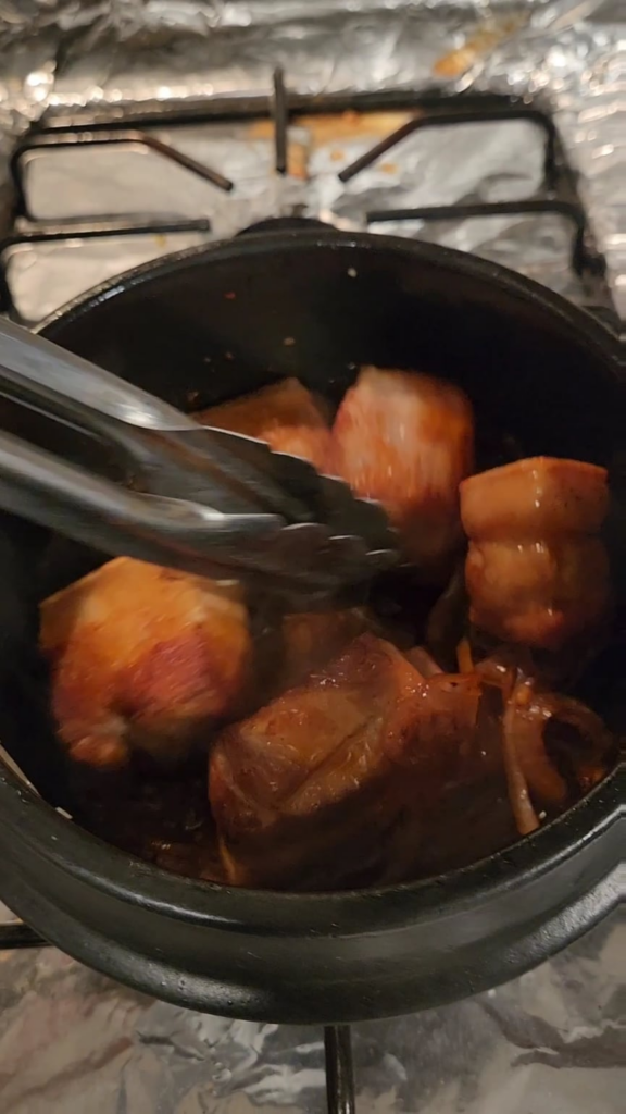 Pork belly and tofu kim chi stew for breakfast