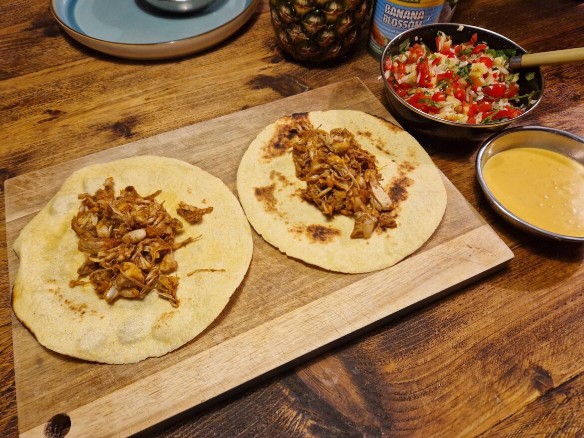 Jackfruit carnitas, pineapple pico de gallo & nacho cheese