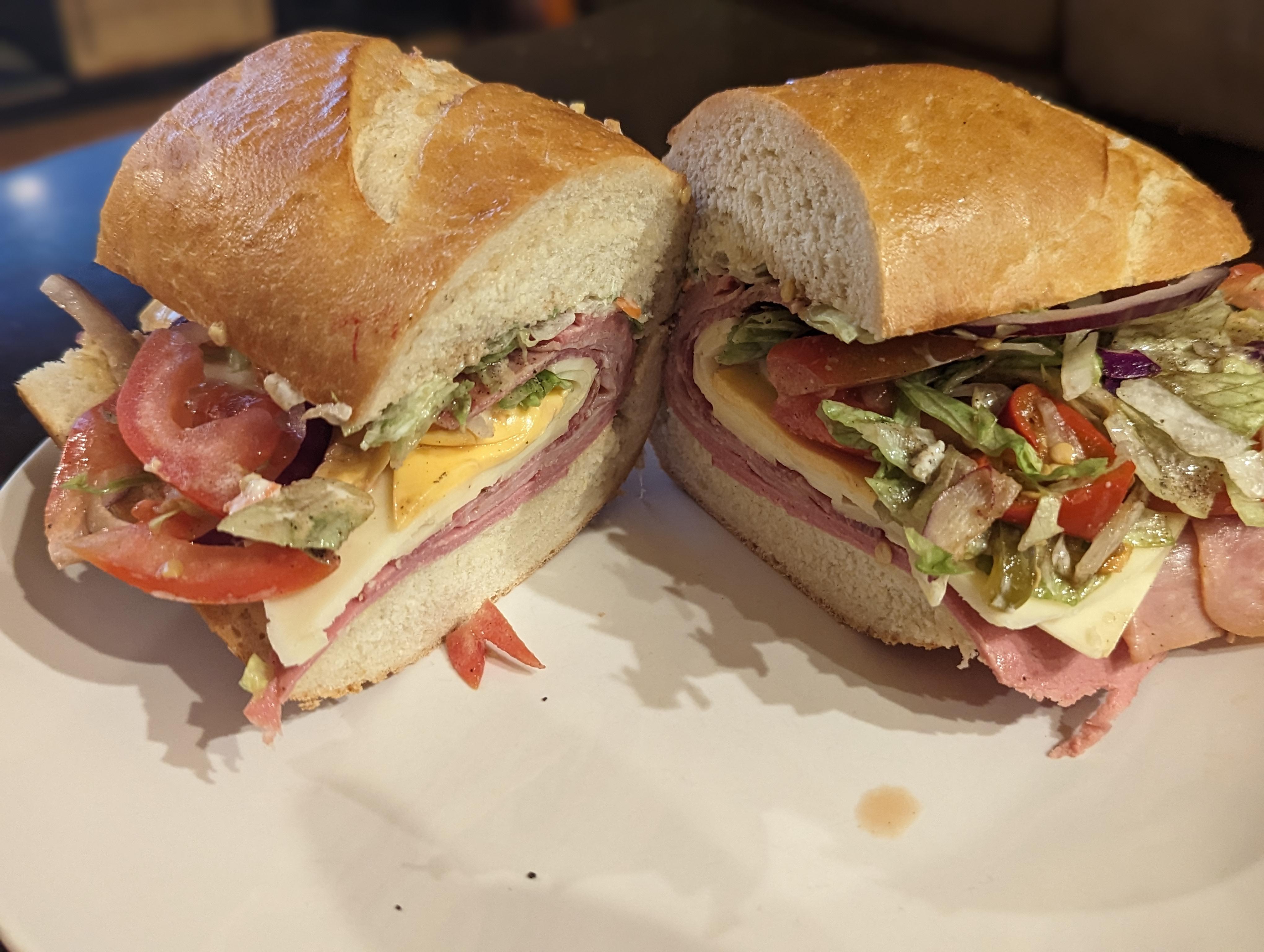 Trashy Italian sub with ham, bologna, salami, swiss, provolone and