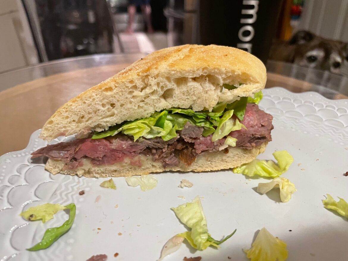 Steak sandwich on ciabatta