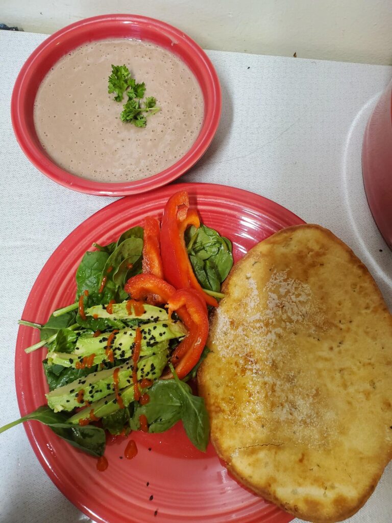 Kidney and Black Bean Soup with Garlicky Naan