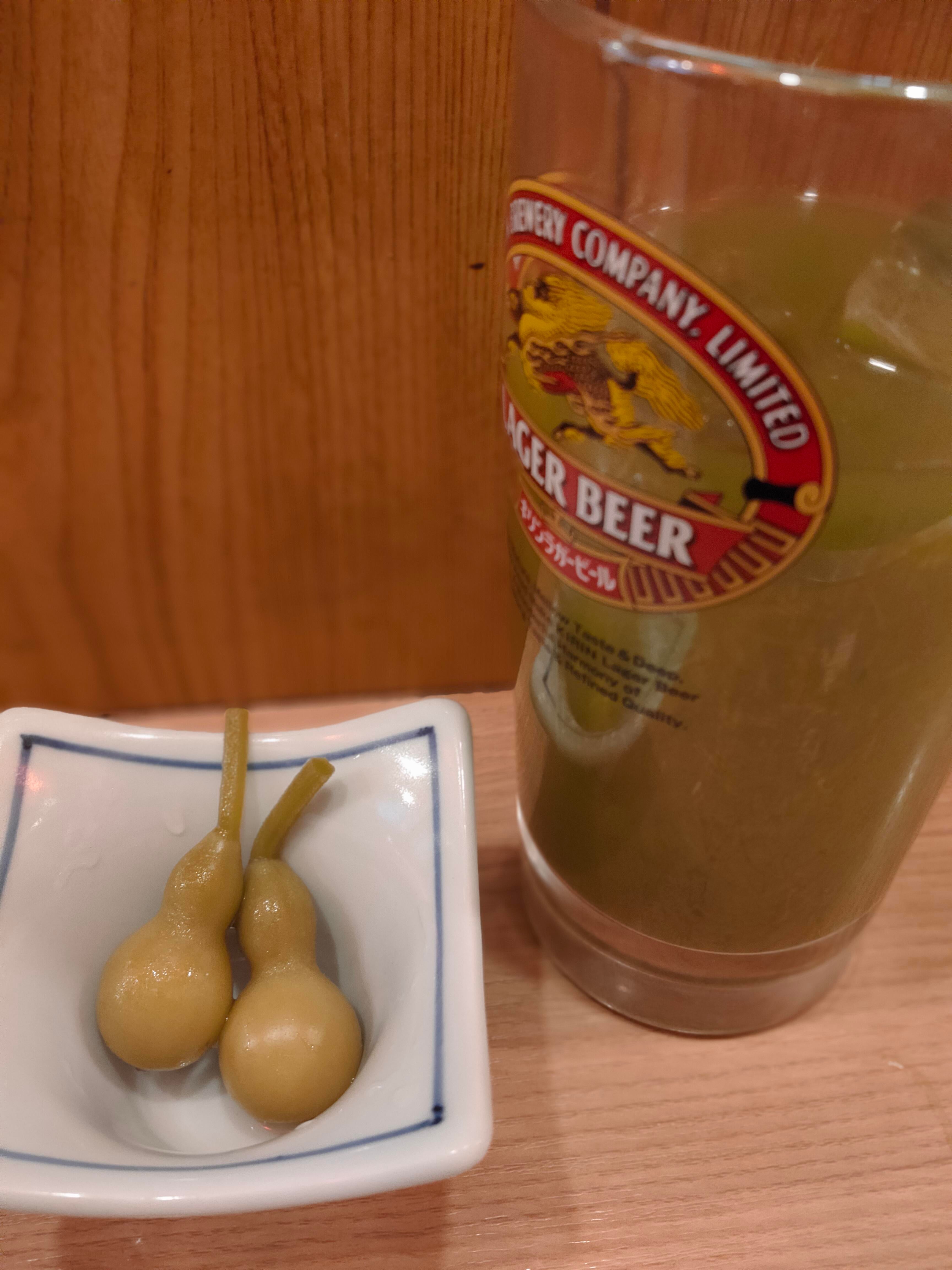 Pickled gourd and Macha shochu. Dining and Cooking