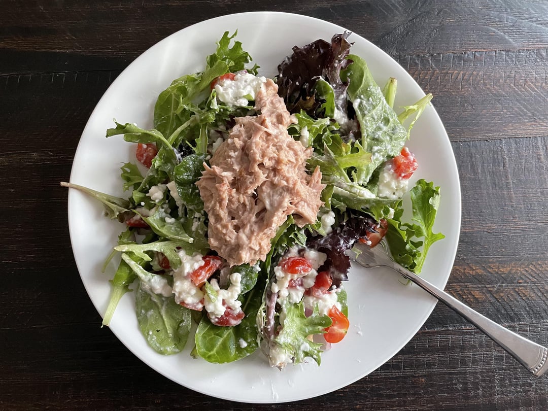 Big salad for 265 calories for lunch today! I mixed the ranch seasoning