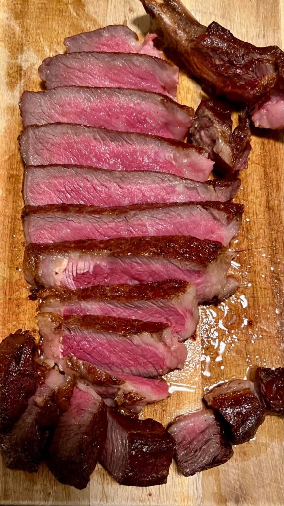 How did I do? Dry aged prime bone-in ribeye. Dry brine x 24 hrs, reverse sear.