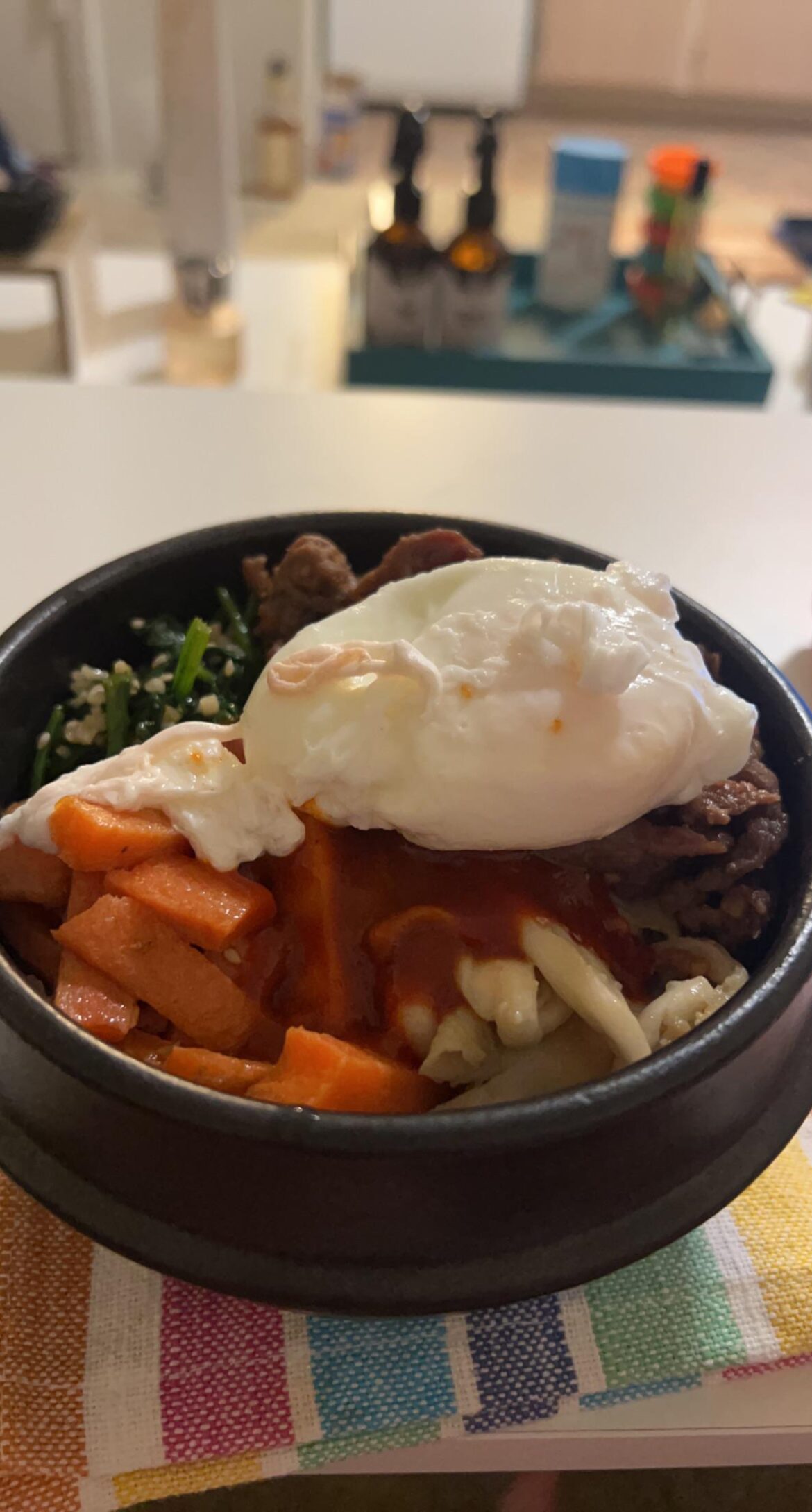 made some dolsot bibimbap (not pictured is the radish kimchi i had on the side)