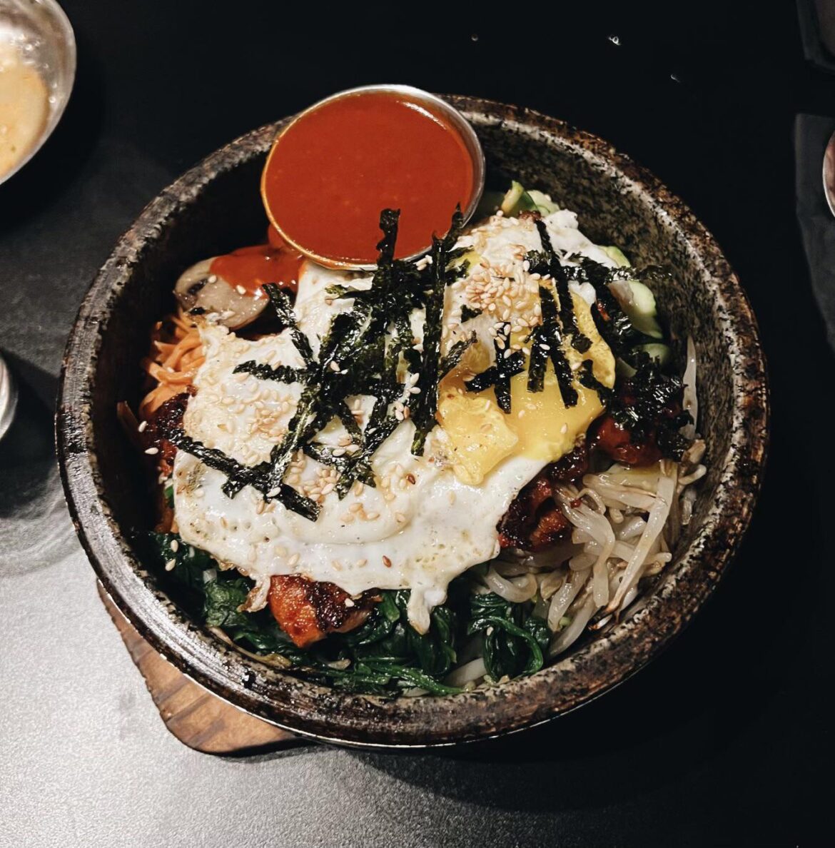 My first dolsot bibimbap at a Korean restaurant. I love the crispy rice at the bottom.