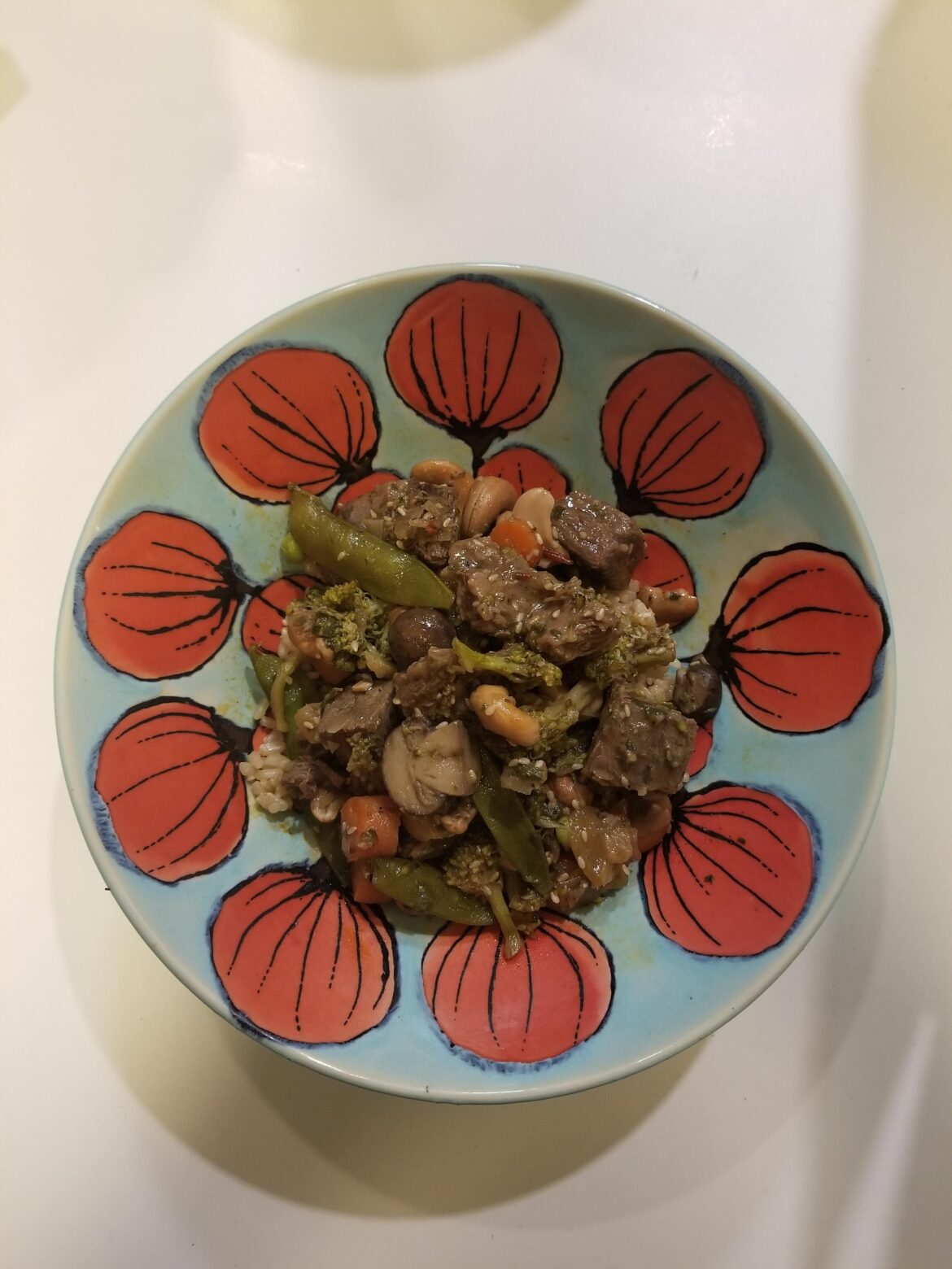 General Tsao Sweet Chili Beef with Vegetables and Miso Rice