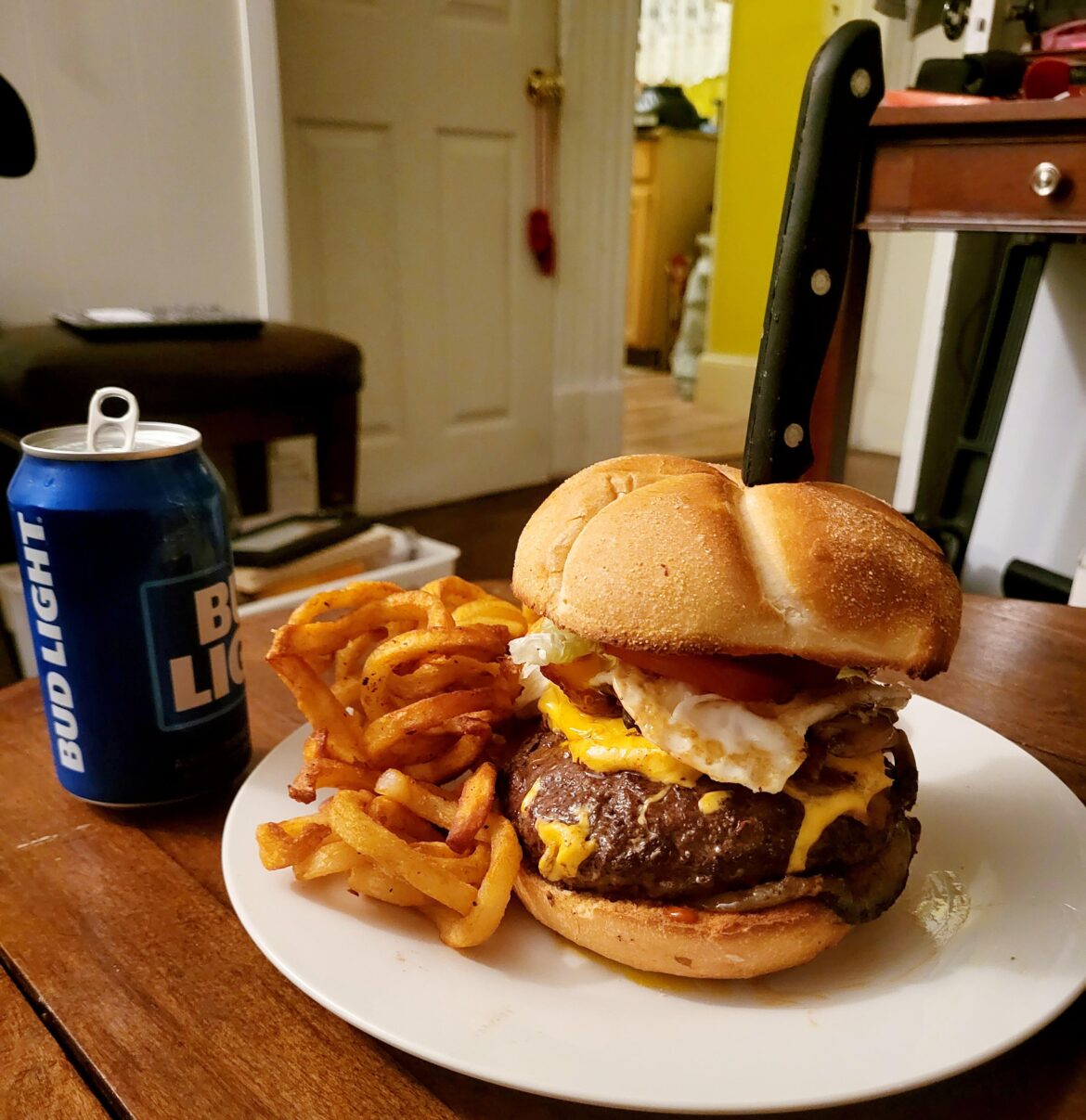 Quarantine Burger and curly fries...