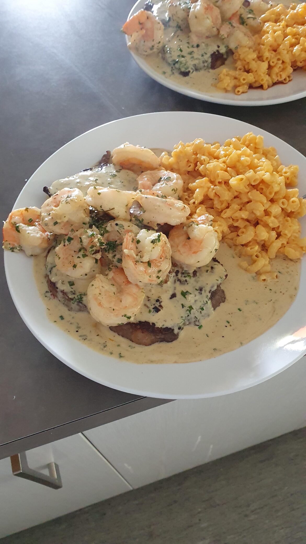 Surf n turf with boxed Mac n cheese