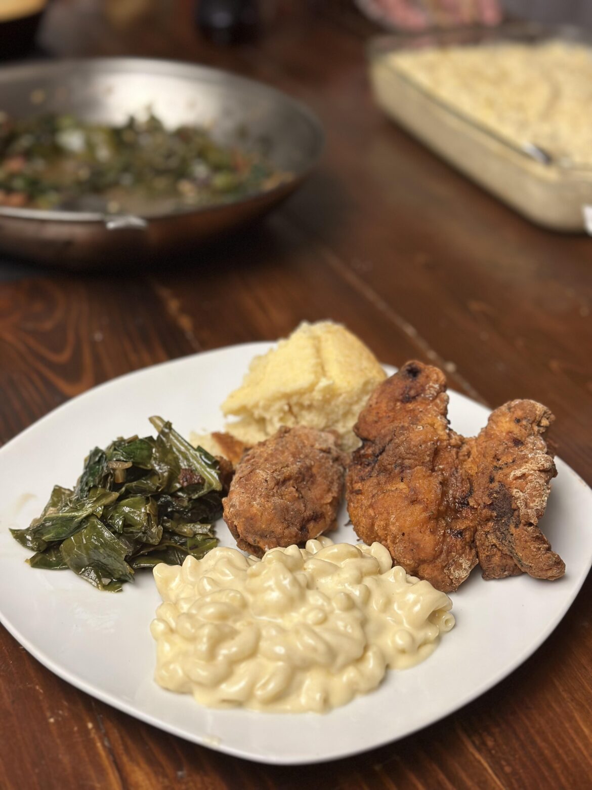 Fried Chicken, Collards, Mac & Cheese & Cornbread