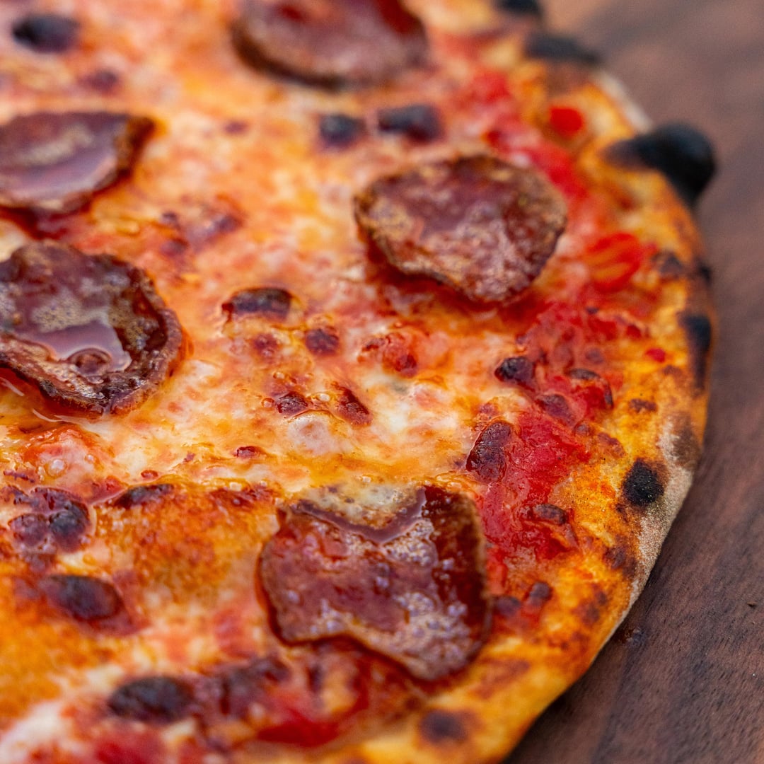 Mozzarella & Calabrese Salame Sourdough Pizza Dining and Cooking